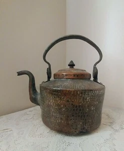 Antique Primitive Copper Tea Pot Coffee Kettle Gooseneck Spout Heavy - Picture 1 of 12