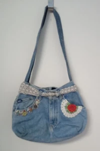 De Colección Lee Jeans Denim Cartera Hecho a Mano Bolso Hobo Reciclado EE. UU. Botones de Encaje - Imagen 1 de 9