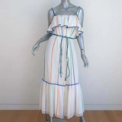 Maxi Vestido Derek Lam 10 Crosby Rayas Volantes Cami Blanco/Multi Crepé Talla 6 Foto 1 de 4