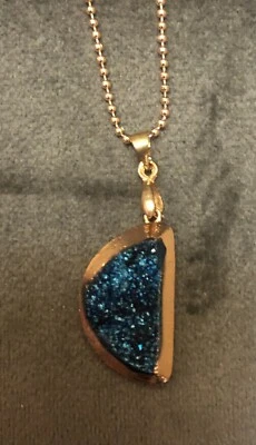Handmade Dark Blue Druzy Gemstone Pendant On Gold Chain - Image 1 of 4