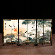 47cm Chinese Red Crowned Crane Lacquerware Pattern Longevity Folding Screen