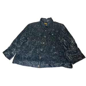 Ruby Rd. Button-Up Jacket Women's 16W Leopard Print Black Grey Rayon Polyester - Picture 1 of 8
