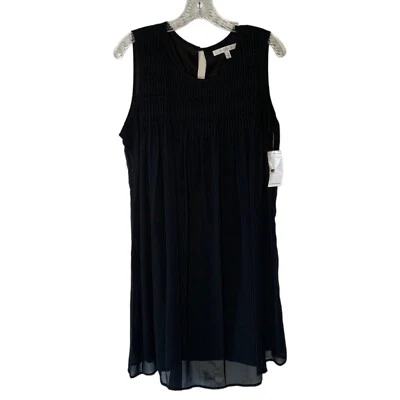 FEVER 黑色无袖打褶内衬雪纺直筒连衣裙全新带标签,尺寸 L — 第 1/4 张图片
