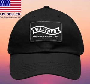 Walther Arms Firearms Black Dad Hat with Leather Patch - Adjustable Size - Picture 1 of 2
