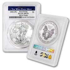 2004-(W) $1 American Silver Eagle PCGS MS70 First Strike West Point Label