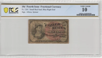 Fr.1261 Fourth Issue 10 Cent Fractional Currency PCGS Very Good 10 - Image 1 of 2