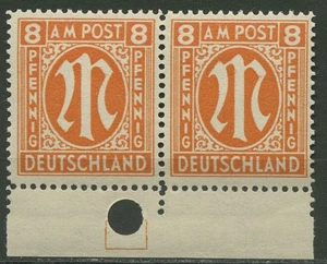 Bizone 1945 AM-POST Engl. Druck, Papier y, 14 B y Markierung/Loch postfrisch - Bild 1 von 1