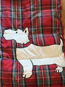 Lands End Red Royal Scottie Westie Dog Plaid Kids Camp Kids Sleeping Bag 56x26 - Picture 1 of 6