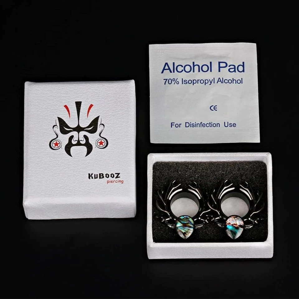 (1 Pair Black Sea-shell Forest Antlers Slivery Opal Ear Plugs Tunnels Gauges ... - Image 1 of 4