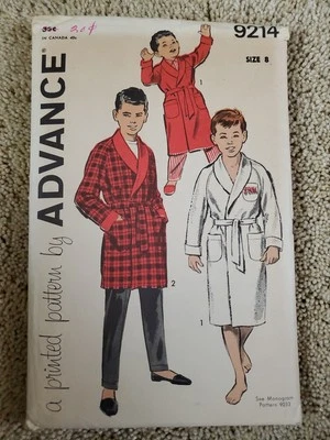 1950's Vintage ADVANCE 9214 Sewing Pattern BOYS' BATHROBE w/ Pockets SZ 8 FF  - Image 1 of 2