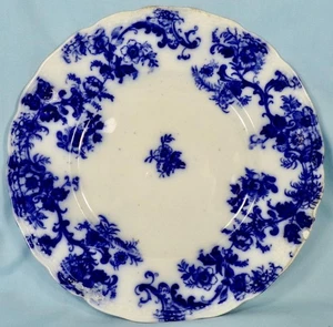 Lancaster Flow Blue Plate New Wharf Pottery 9in Earthenware Antique As Is - Picture 1 of 11