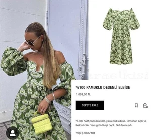 Schulterfreies Damenkleid grün mittelgroß Blumen von Zara - Bild 1 von 20