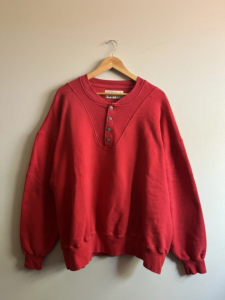 Винтаж 90-х L.L. Bean Russell Athletic красный Henley пуловер свитер мужской размер 2XL - Изображение 1 из 4