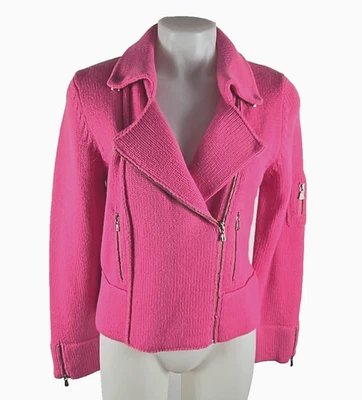 NUEVO CON ETIQUETAS - One Girl Who Rosa Cremallera Suéter Motocicleta Mezcla Lana Chaqueta Talla Grande Foto 1 de 4