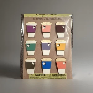 Crafters Square Wood Stickers, Set of Nine Coffee Cups, Scrapbooking - Picture 1 of 3