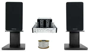 Rockville BluTube Tube Amplifier+5.25" Black Bookshelf Speakers+Black 8" Stands - Picture 1 of 12