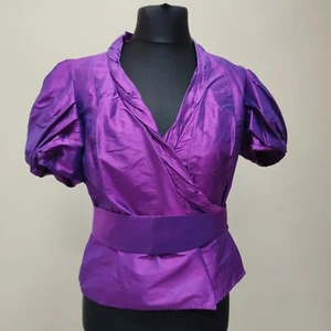 Top envolvente de seda morado oscuro Coast talla 16 peplum ropa de noche fiesta salir - Imagen 1 de 18