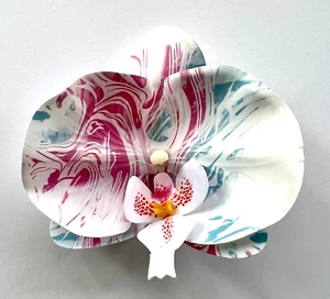 4,25" einzigartige Batik rosa blau weiß Orchidee Seide Blume Haarspange Luau Cruise - Bild 1 von 2