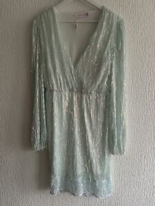 PALE MINT SEQUIN BEADED TASSEL DRESS 12 PINK BOUTIQUE BNWT SUMMER PARTY GLAM