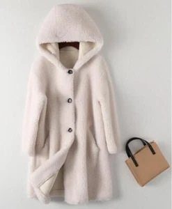 Mujeres Moda Invierno Capucha Manga Larga Suelto Cálido Imitación Lana Cordero Piel Abrigos Parka - Imagen 1 de 14