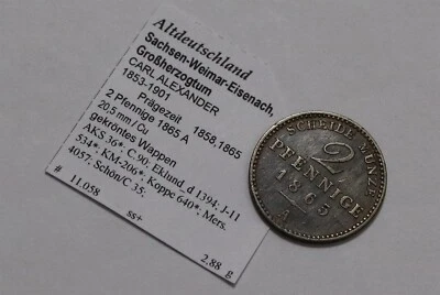🧭 🇩🇪 GERMANY SAXONY 2 PFENNIG 1865 A SHARP DETAILS B79 #W101 - Image 1 of 2