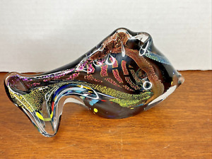 ROLLIN KARG ART GLASS-Dichroic Fish Paperweight Sculpture Signed 7 1/2” READ