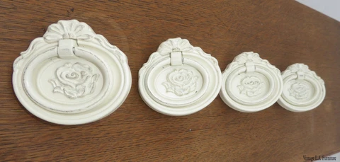 Set Four Off White Chic Shabby French Provincial Furniture Handles Drawer Pulls Cover