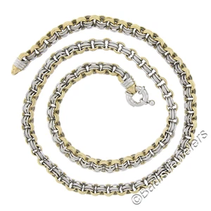 14K Two Tone Gold 23.5" Textured Round Open Rolo Cable Link Chain Necklace - Picture 1 of 6