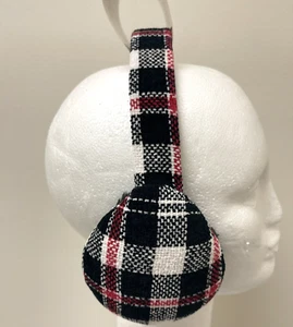 Women’s Plaid Earmuffs Headwear Chenille Black, White & Red One Size - Picture 1 of 4