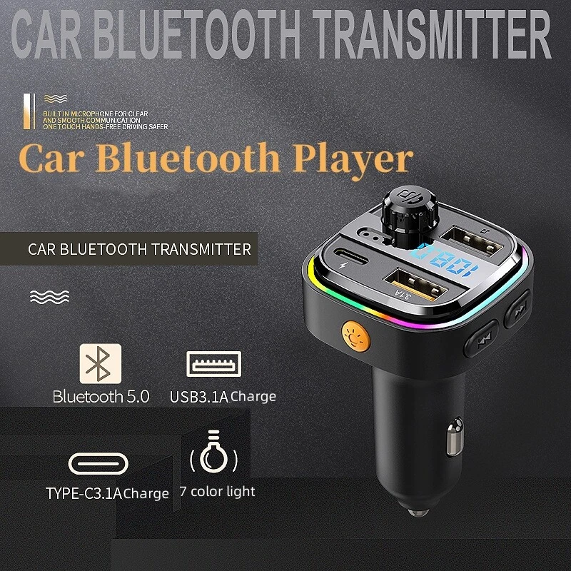 Auto Ladegerät Adapter Auto PD USB Wireless Bluetooth LED FM Transmitter MP3 Player - Bild 1 von 4