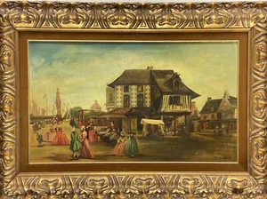 VTG. Oil Painting on Board Dutch Village Scene Signed Wood Picture Frame - Picture 1 of 12