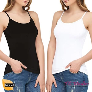 1-3 PCS Womens MODAL Vests Plain Cami Ladies Stretchy Strappy Singlets Tank top - Picture 1 of 10