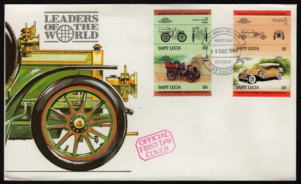 ST. LUCIA, SCOTT # 686, 693, FDC COVER - AUTOMOBILE LEADERS OF THE WORLD 1984 - Image 1 of 1