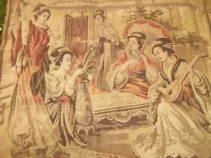Tapiz Musical Vintage Colgante de Pared 70" x 50" Geisha Niña Hecho en Bélgica - Imagen 1 de 10