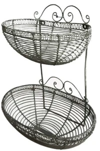 Wandregal 2er Wandkorb Drahtkorb Shabby Chic Landhaus Wandkörbchen oval  - Bild 1 von 1