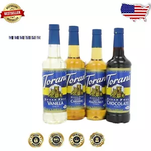 Delicious Sugar-Free Syrups: Vanilla, Caramel, Hazelnut, & Chocolate Pack of 4 - Picture 1 of 3
