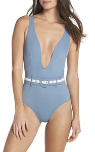 Solid & Striped The Victoria One-Piece Swimsuit Size Large Blue/Gray Belted NWOT - Picture 1 of 10