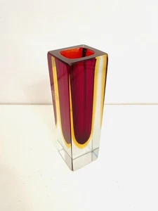 🟠 Flavio Poli per Seguso vaso in vetro di Murano sommerso anni 70 rosso giallo - Imagen 1 de 4