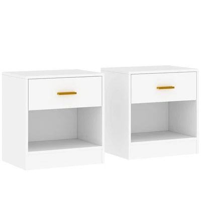 HOMCOM Set 2 Comodini con Cassetto e Ripiano Aperto Moderni in Truciolato Bianco - Immagine 1 di 4