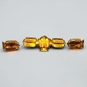 Art Deco Czech Topaz Amber Vauxhall Glass Gilt Brass Brooch Screw Back Earrings - Picture 1 of 22