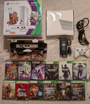 XBOX 360 4GB White Console Special Edition w Kinect Controller 12 Games Box - Image 1 of 4