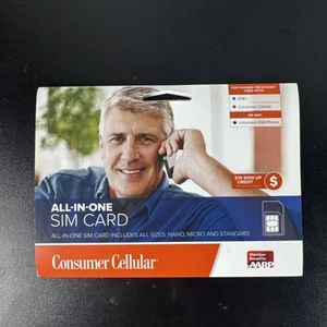 Consumer Cellular All-in-One SIM Card AT&T/T-Mobile NETWORK + $10 CREDIT - Photo 1 sur 3