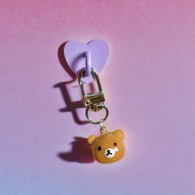 Cell Phone Charm Holder, Purple Heart & Rilakkuma Bell Kawaii For Mobile Phone - Image 1 of 4