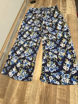 Girls Btween Pants Size 6x Blue Floral - Image 1 of 3