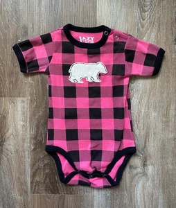 LAZY ONE pink & black plaid one-piece romper~18 months~18M~bear~Ruidoso, NM~ - Picture 1 of 6