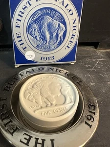 Vintage Avon The First Buffalo Nickel 1913 Silver Tray W/ Soap in Box - Picture 1 of 9