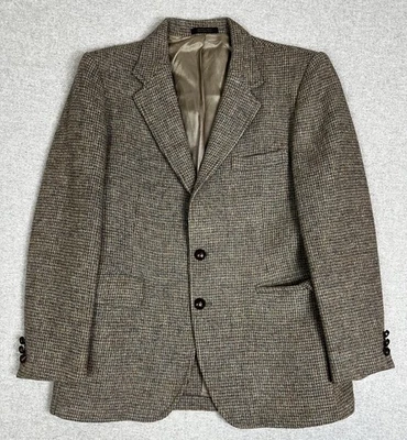 Vintage Harris Tweed Blazer Mens 42 Brown Wool Houndstooth Sport Coat Jacket 90s - Image 1 of 4