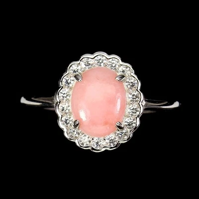 Anello 925 Argento Ovale Rosa Opale 9x7mm Gemma Topazio Gioielli Taglia 8 - Immagine 1 di 4