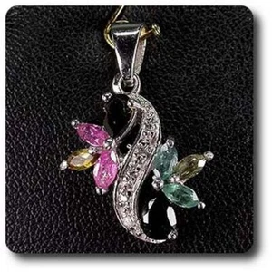 Piedras Y Minéraux. Colgante Turmalina Multicolor Plata 925 + Chapado Oro Bl - Imagen 1 de 2