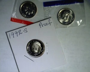 1992 pds Roosevelt dimes unc in mint cello and proof - Picture 1 of 2